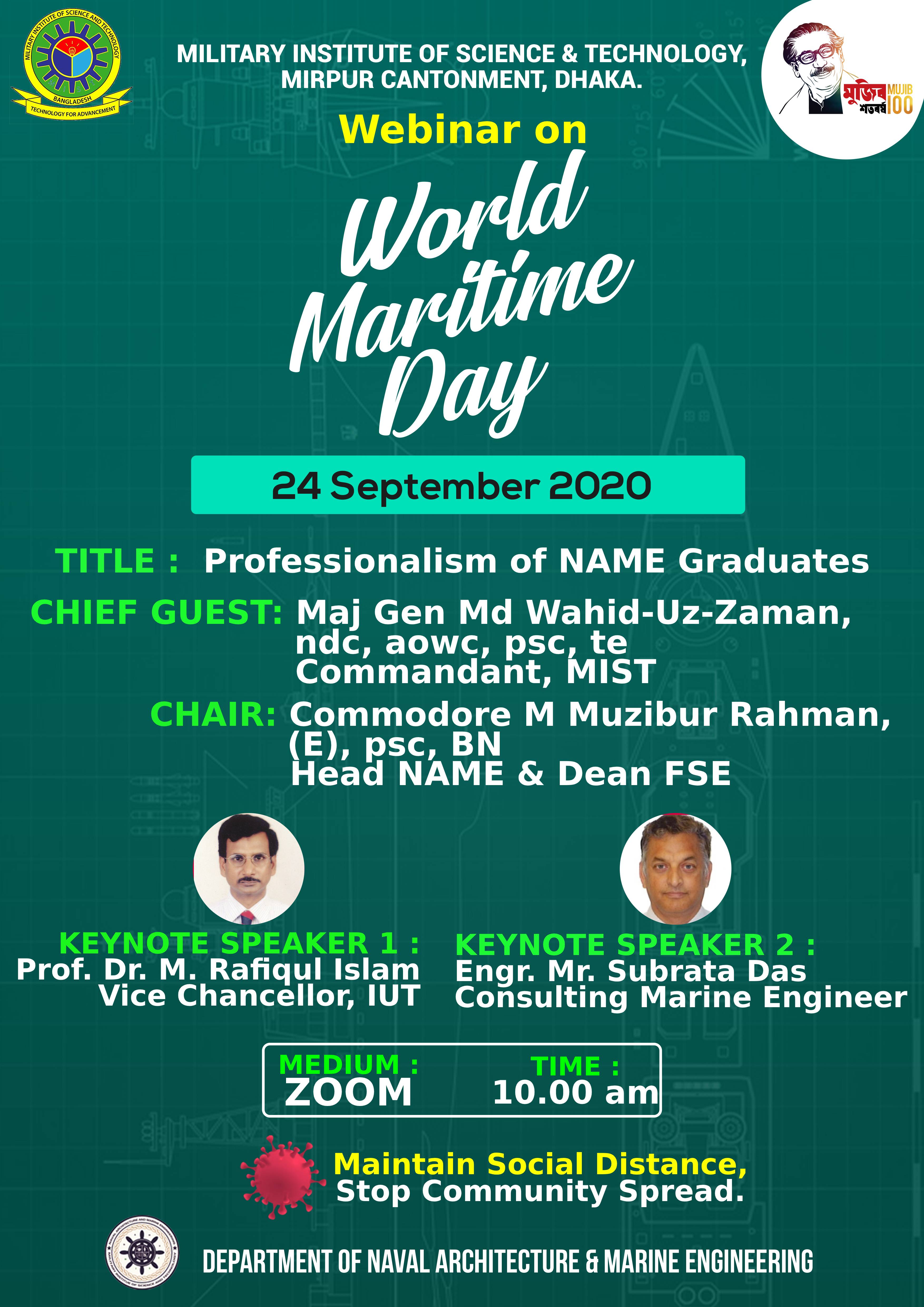 Webinar on the Occasion of World Maritime Day 2020 organized by NAME Dept